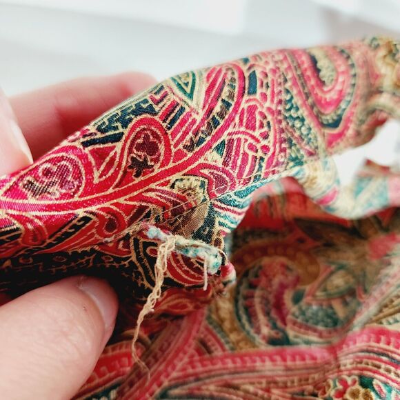 Victorias Secret Night Shirt Womens Sz S Button Up Satin Paisley Red Green Vtg - Picture 5 of 11